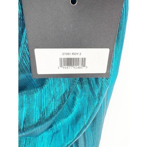 MAC DUGGAL Dress Size 2 Evening Gown NEW Blue Metal Off The Shoulder Metallic - Picture 5 of 7